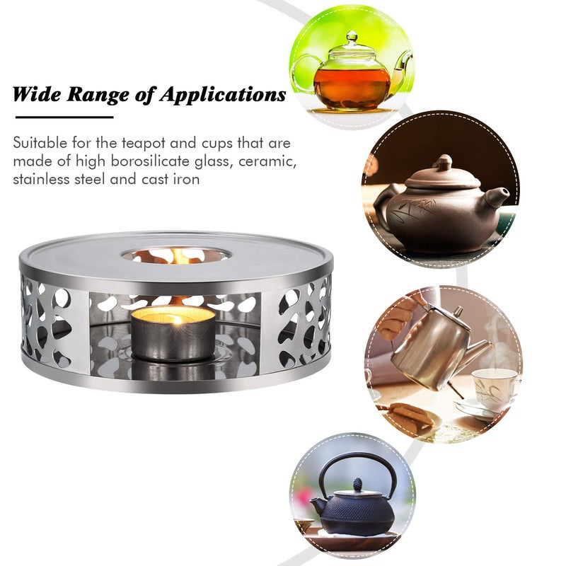 Simtive Teapot Warmer, Brushed Stainless Steel Tea Warmer with Tealight Holder, Silver - Image 3